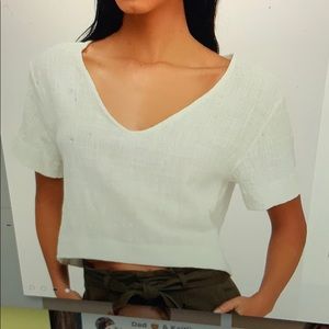 Linen short sleeve crop top